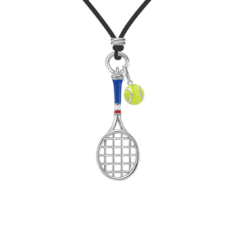 Tennis Racquet Men's Cord Necklace (Green)