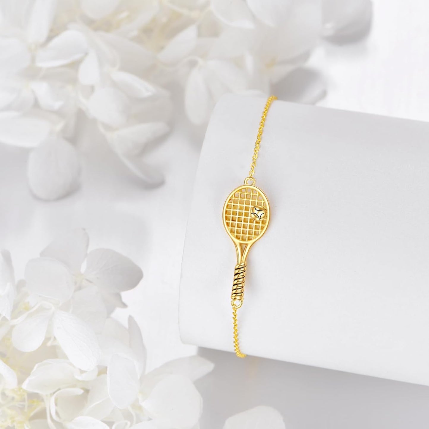 14K Solid Gold Tennis Racket Bracelet