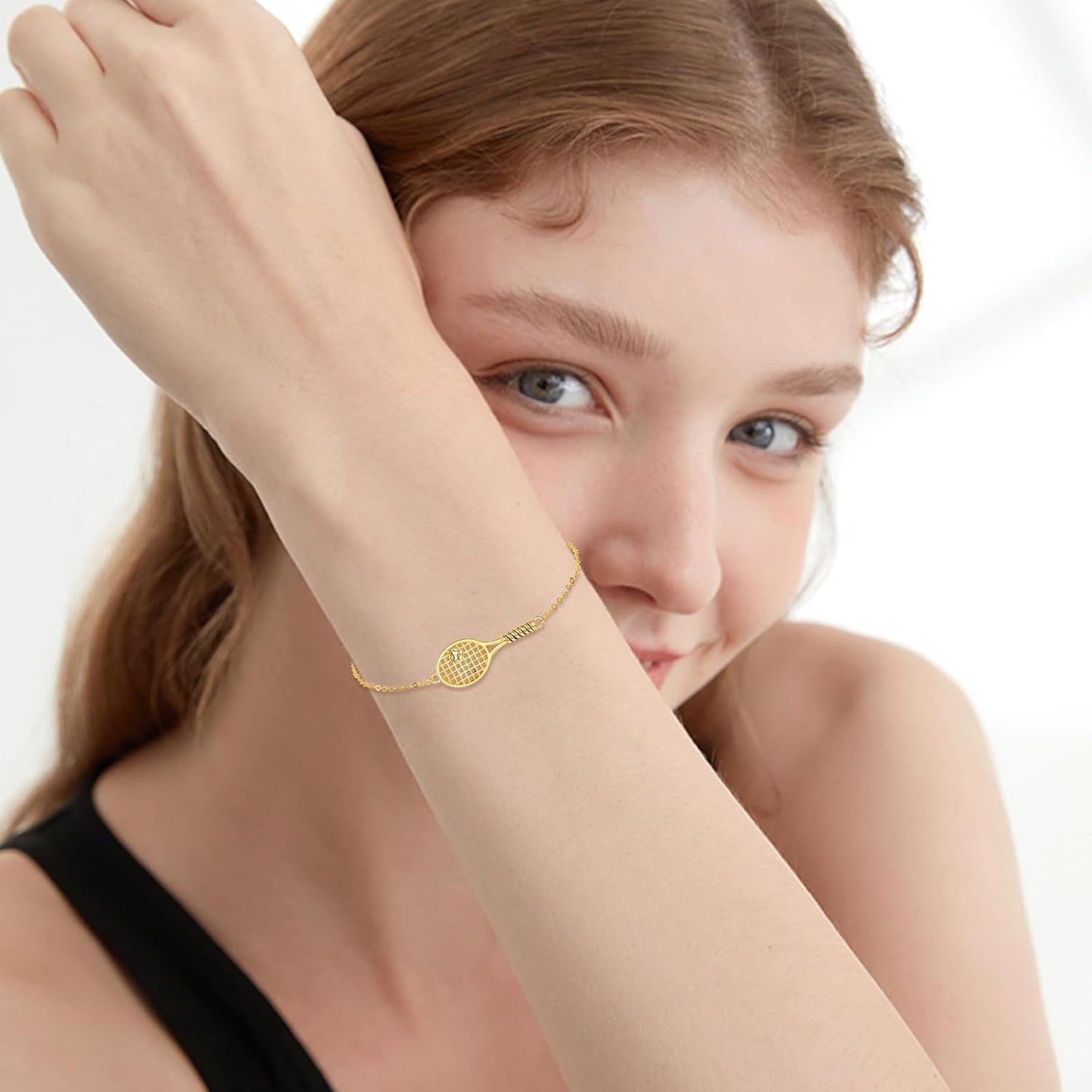 14K Solid Gold Tennis Racket Bracelet