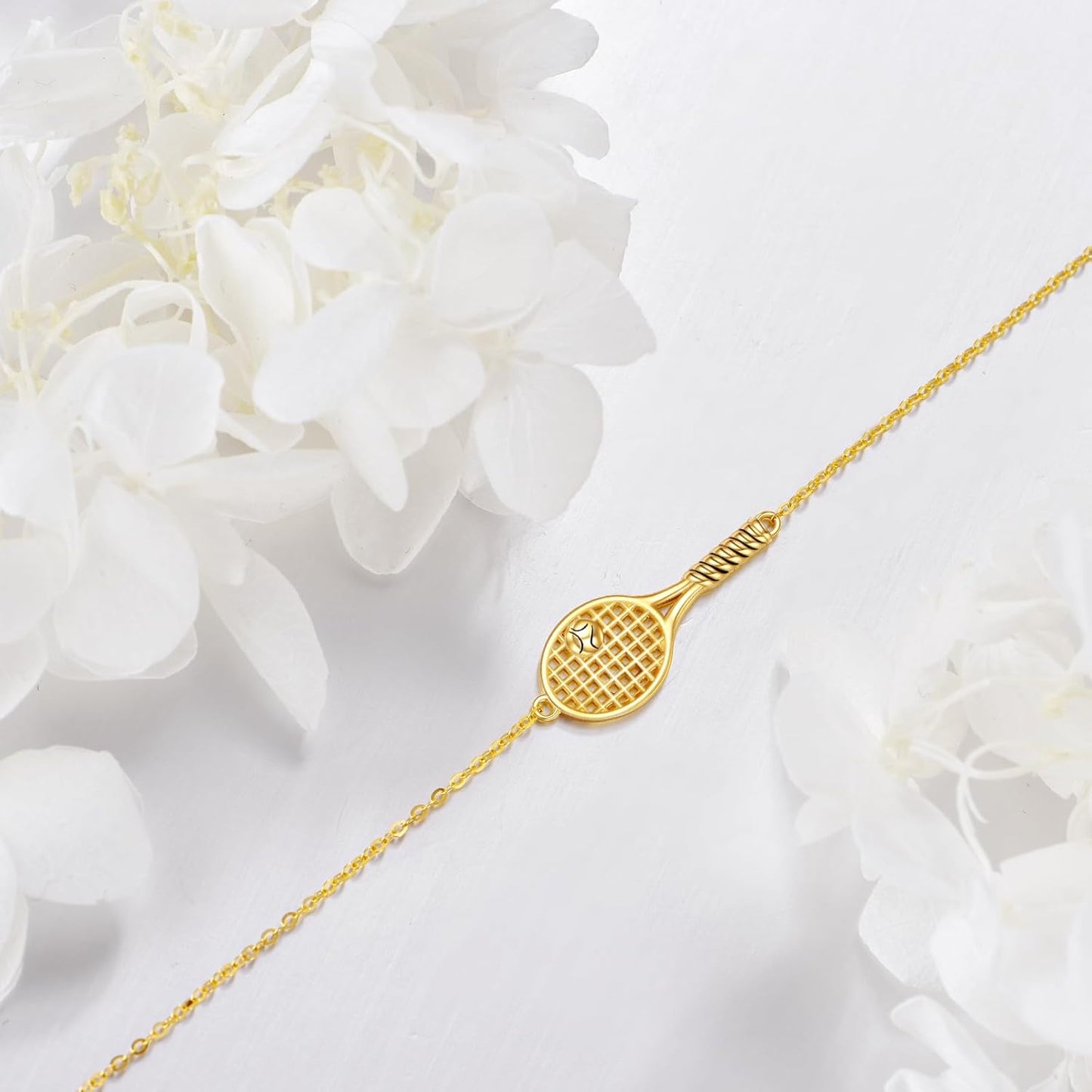 14K Solid Gold Tennis Racket Bracelet