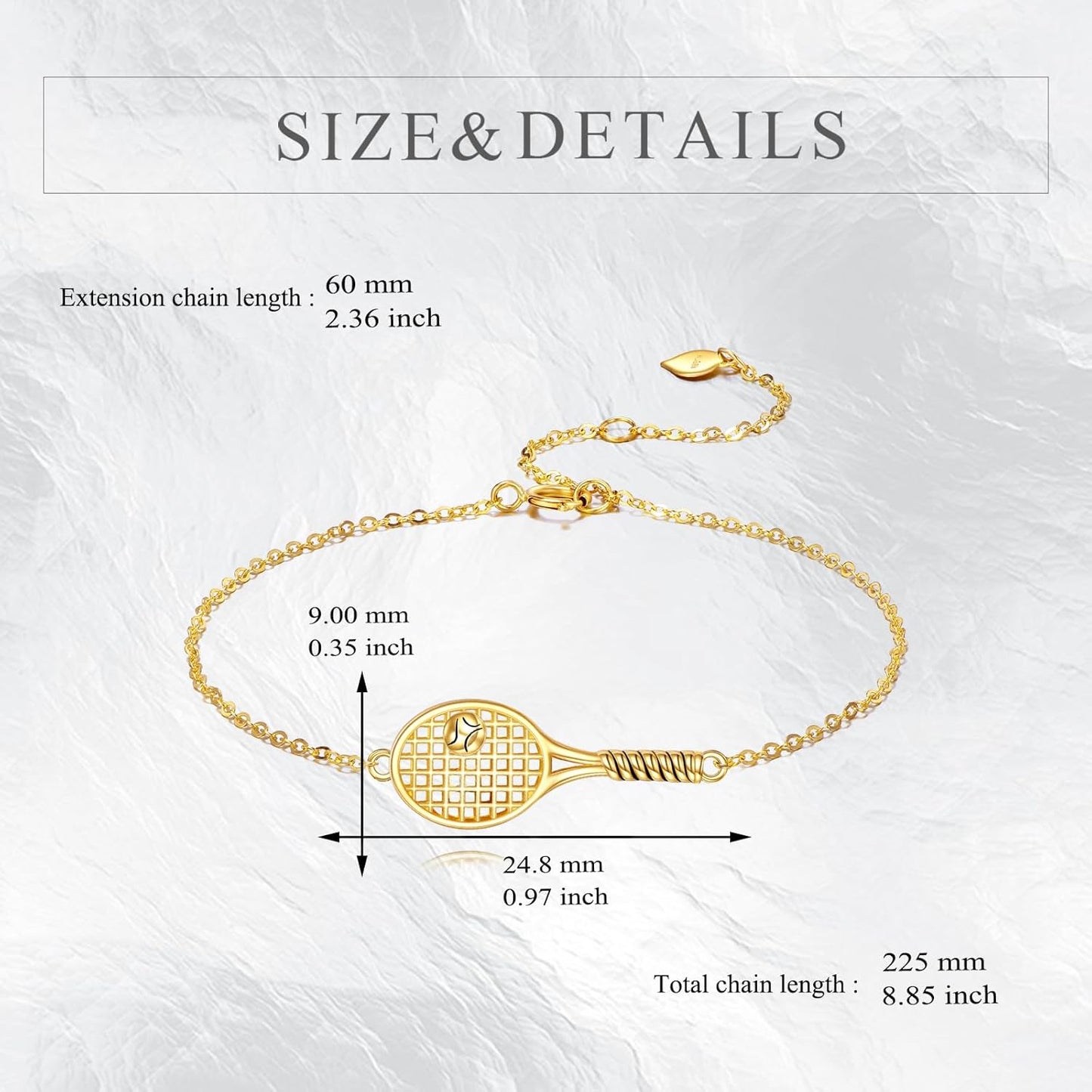 14K Solid Gold Tennis Racket Bracelet