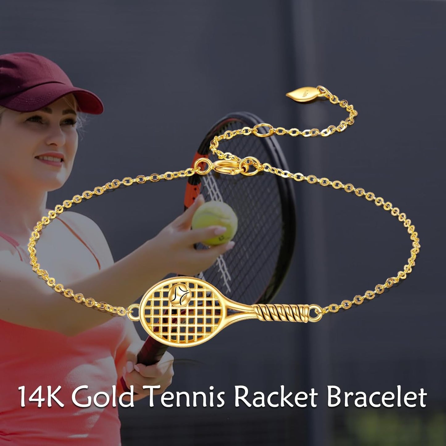 14K Solid Gold Tennis Racket Bracelet