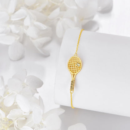 14K Solid Gold Tennis Racket Bracelet
