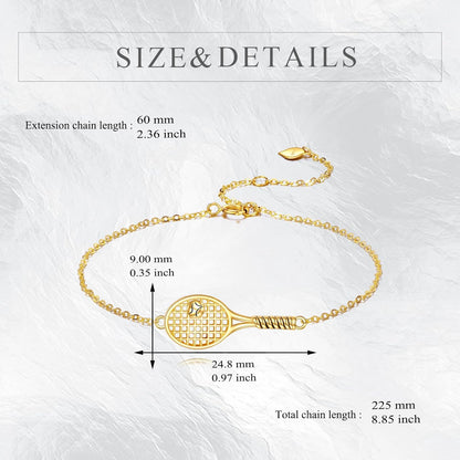 14K Solid Gold Tennis Racket Bracelet