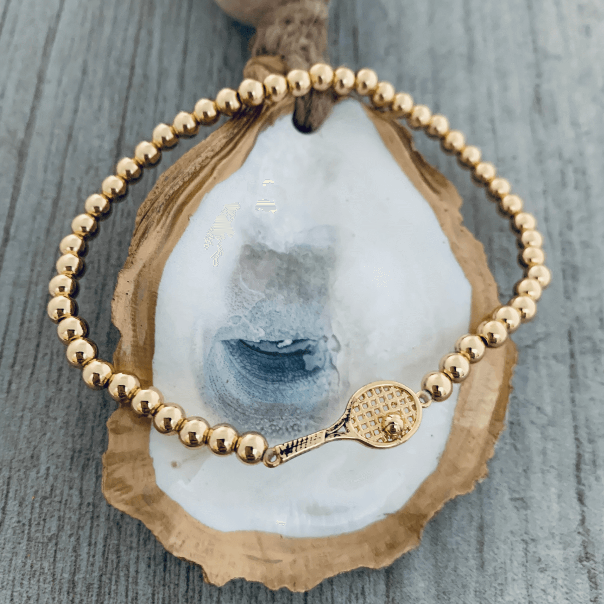 Gold Beaded Tennis Racket Bracelet