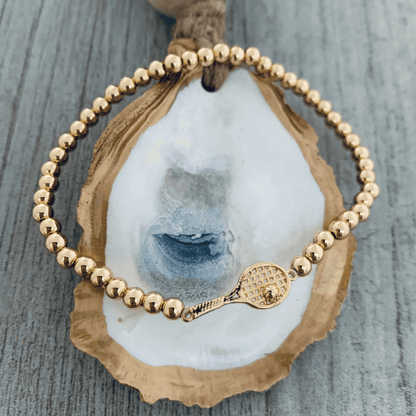 Gold Beaded Tennis Racket Bracelet