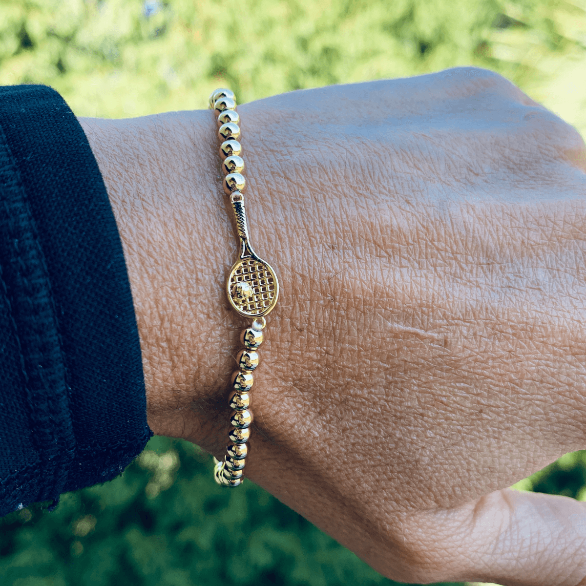 Gold Beaded Tennis Racket Bracelet