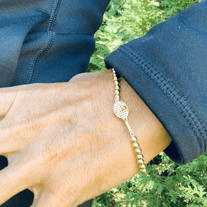 Gold Beaded Tennis Racket Bracelet