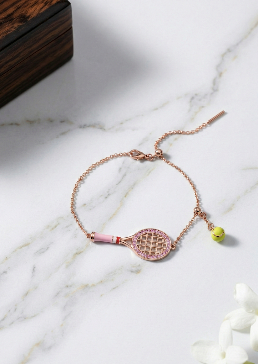 Pink Racket Charm Bracelet