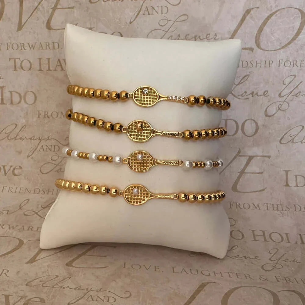 Gold Beaded Tennis Racket Bracelet