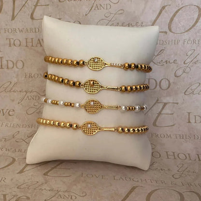 Gold Beaded Tennis Racket Bracelet