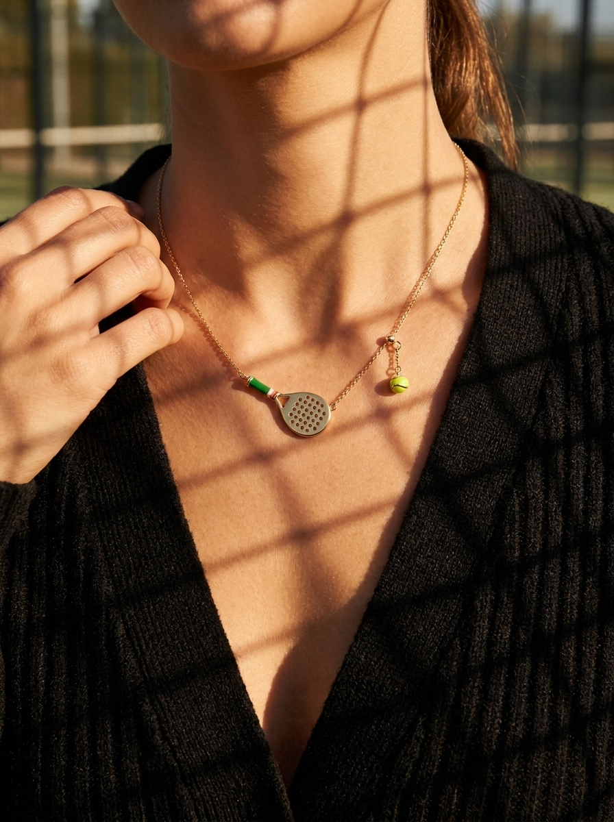 Padel Racket & Ball Pendant Necklace