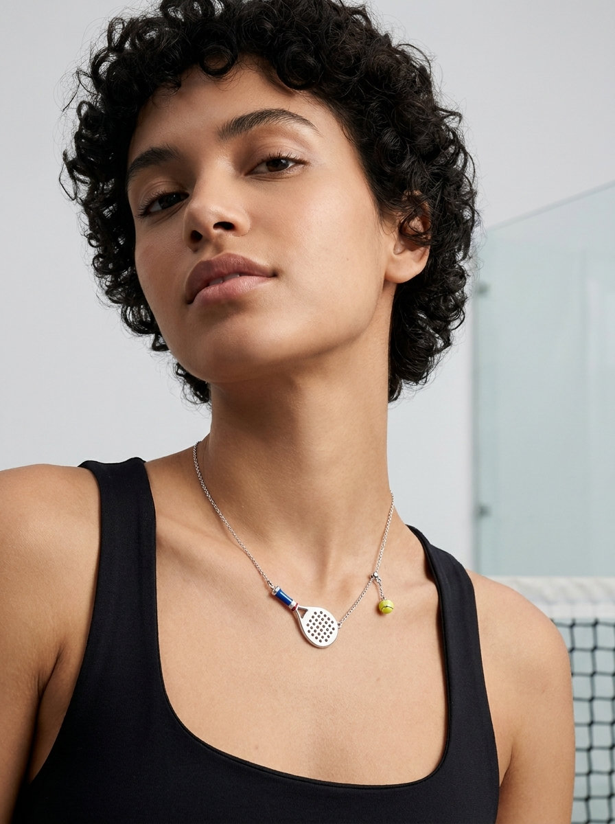 Padel Racket & Ball Pendant Necklace