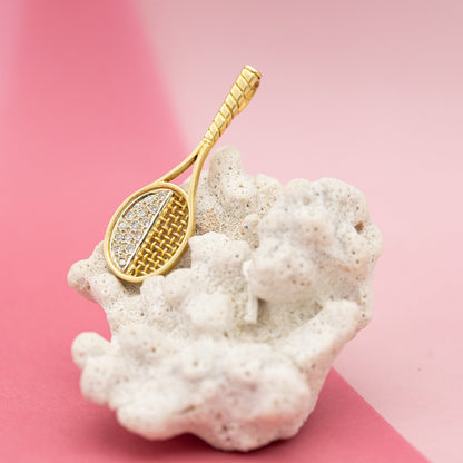 18k gold tennis racket pendant - estate 0,15 ct diamond charm