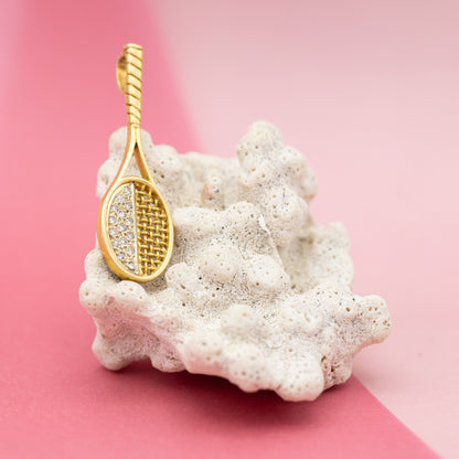18k gold tennis racket pendant - estate 0,15 ct diamond charm