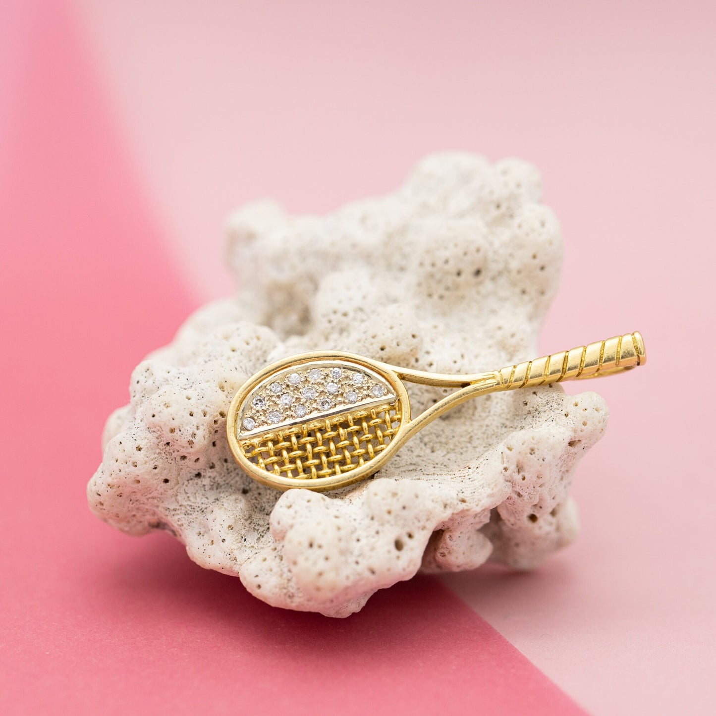 18k gold tennis racket pendant - estate 0,15 ct diamond charm