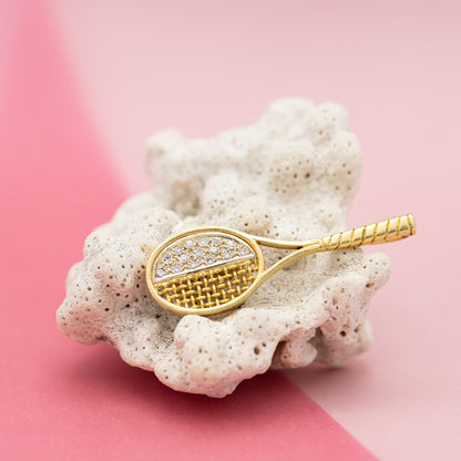 18k gold tennis racket pendant - estate 0,15 ct diamond charm
