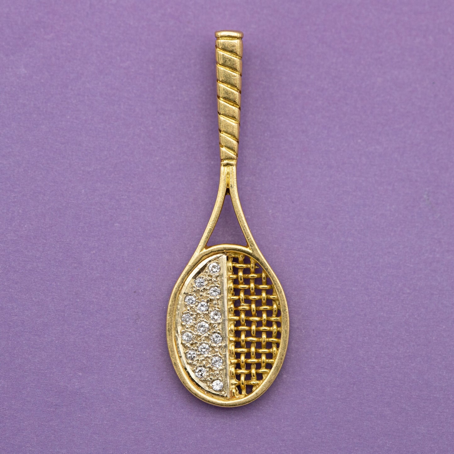 18k gold tennis racket pendant - estate 0,15 ct diamond charm