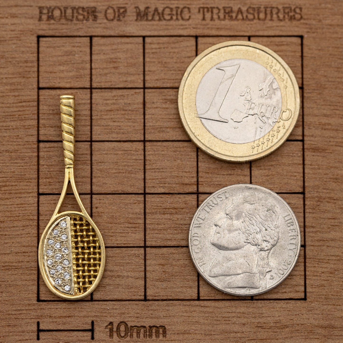 18k gold tennis racket pendant - estate 0,15 ct diamond charm