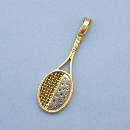 18k gold tennis racket pendant - estate 0,15 ct diamond charm