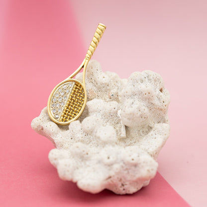 18k gold tennis racket pendant - estate 0,15 ct diamond charm