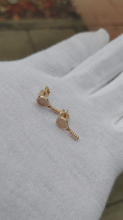 14K Yellow Gold Tennis Racquet Earrings
