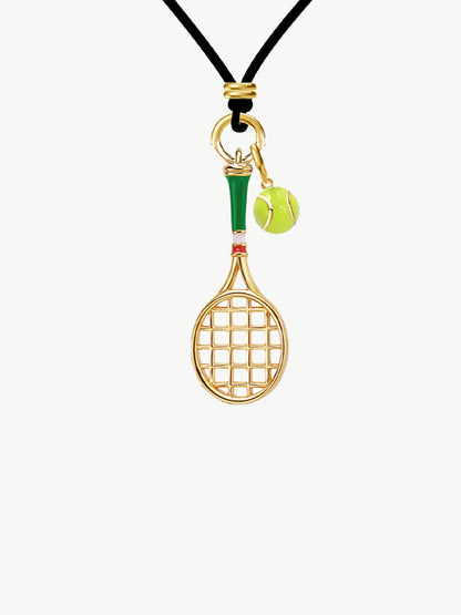 Tennis Racquet Men's Cord Necklace (Green)