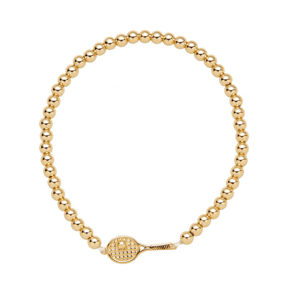 Gold Beaded Tennis Racket Bracelet